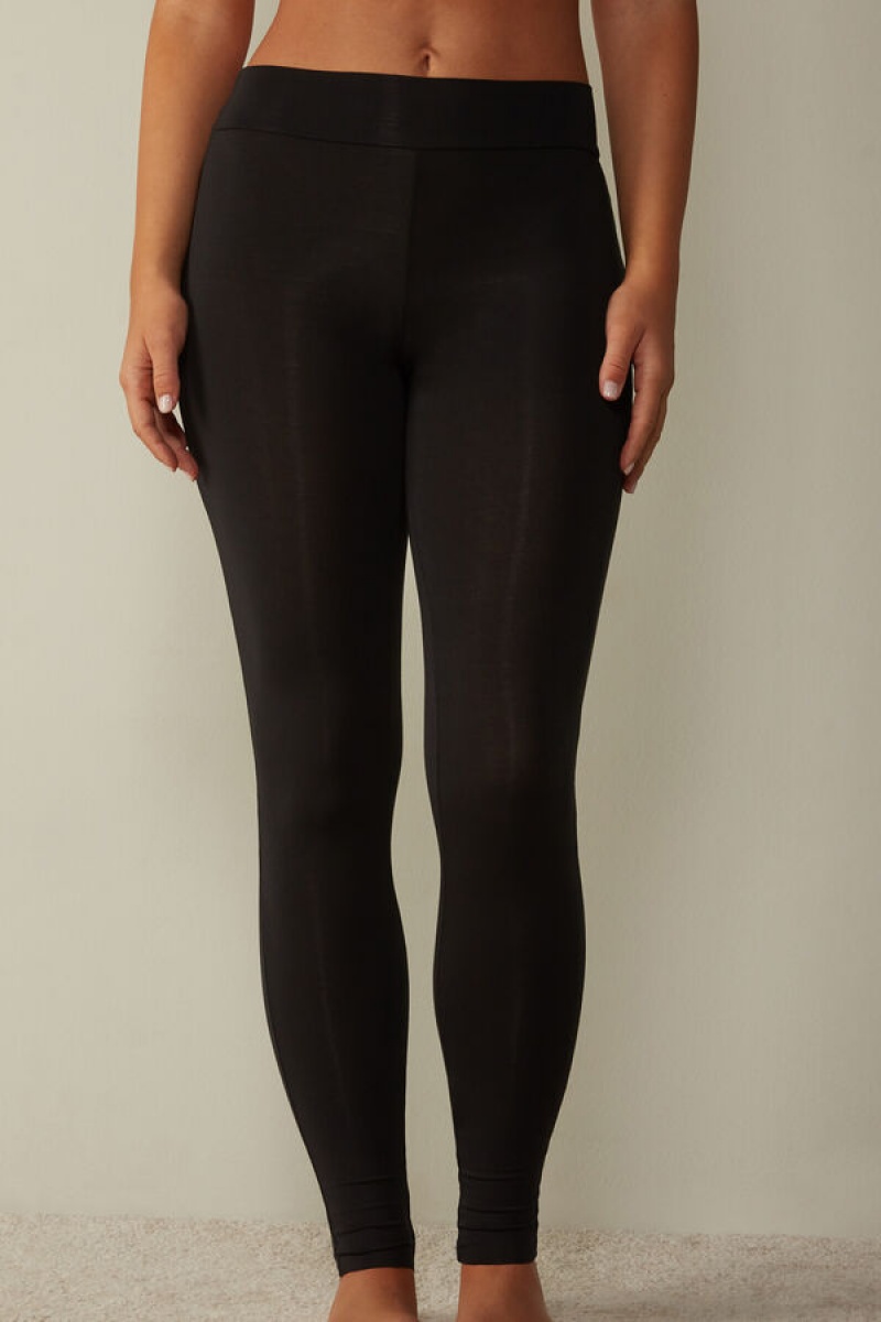 Intimissimi High-Waisted Micromodal Stirrup Leggings Sort | ADKDF47916