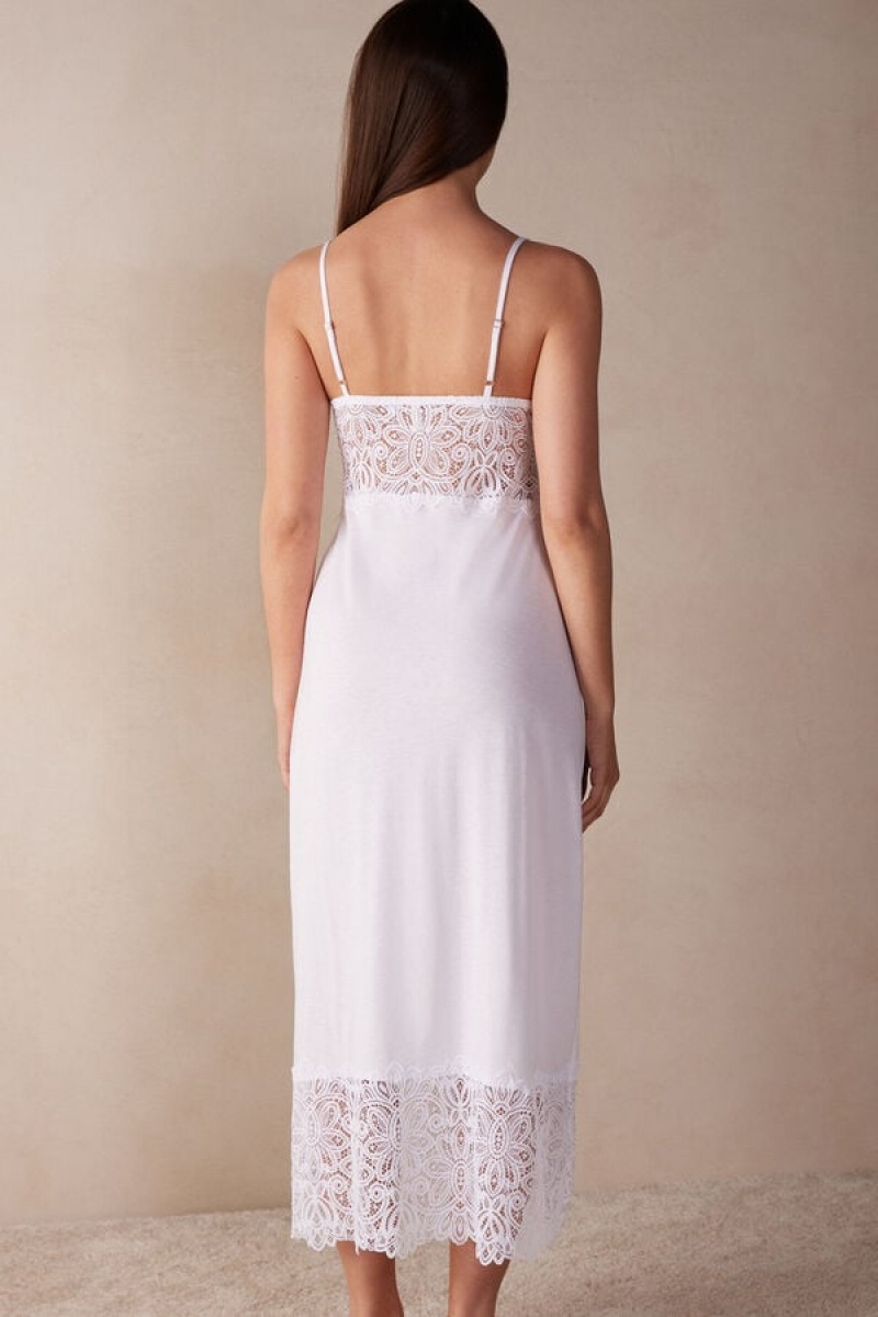 Intimissimi Hot Summer Days Long Nightgown in Supima® Ultrafresh Bomulds Hvide | DKCIF62657