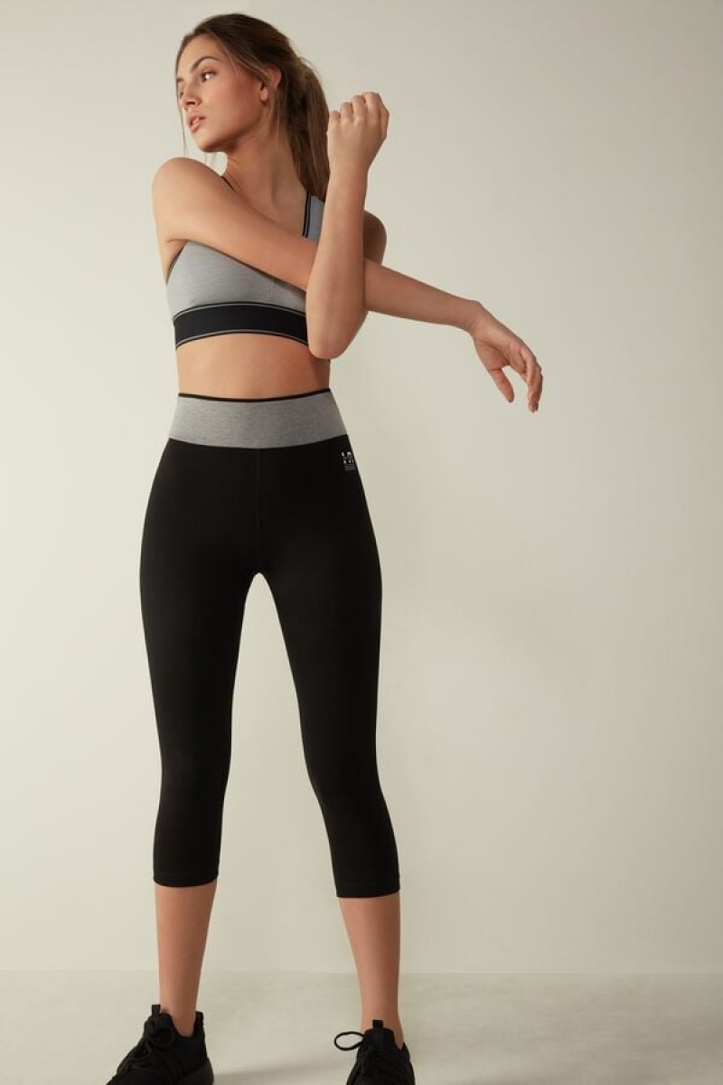 Intimissimi In Action Capri Leggings in Organic Stretch Bomulds Sort | YDKGT98492