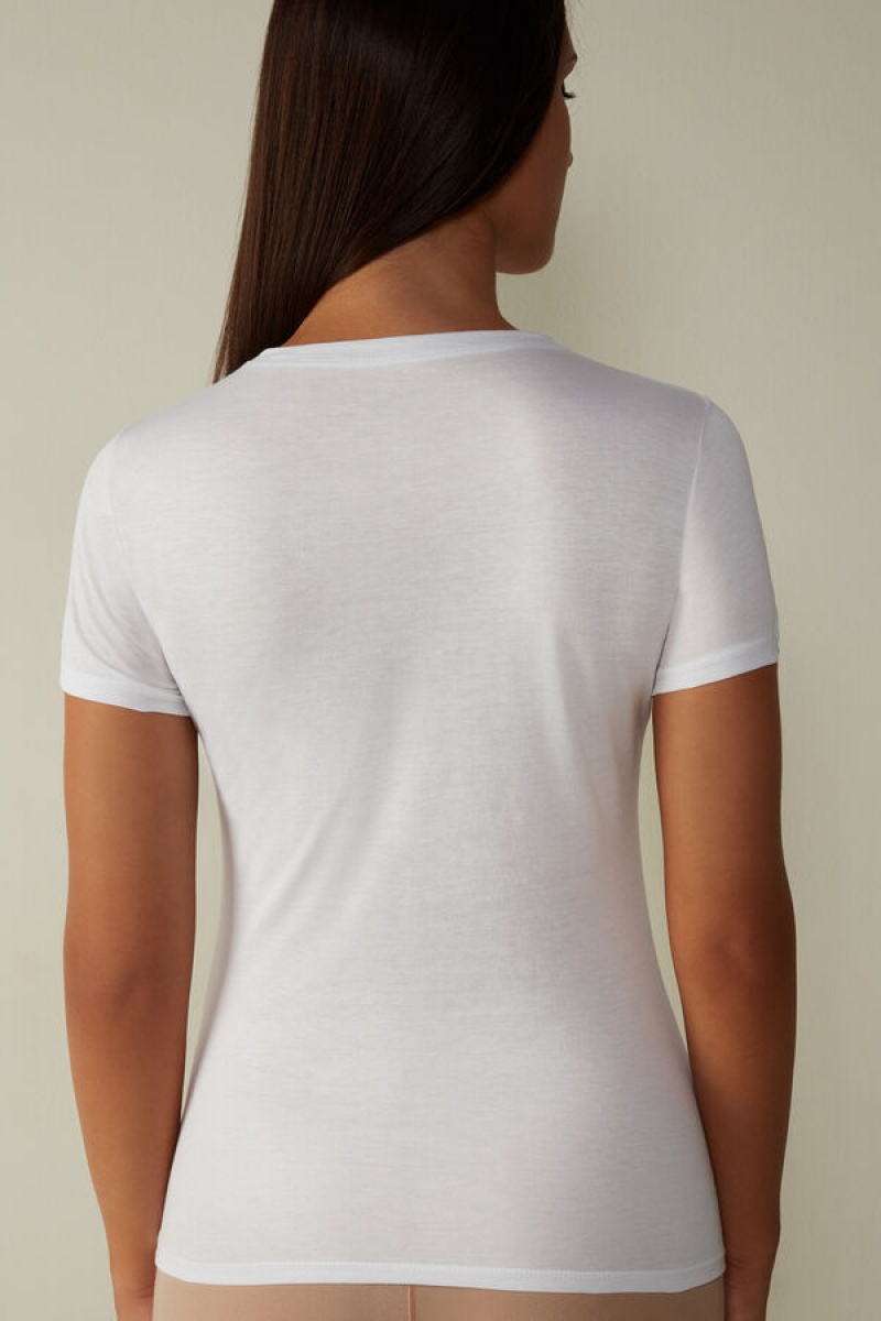 Intimissimi Kort-Sleeve T-shirt in Ultrafresh Supima® Bomulds Hvide | PDKER99294