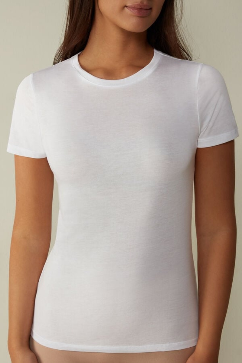 Intimissimi Kort-Sleeve T-shirt in Ultrafresh Supima® Bomulds Hvide | PDKER99294