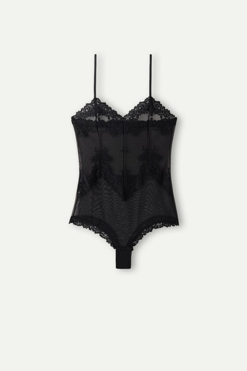 Intimissimi Pretty Flowers Tulle and Blonder Bodysuit Sort | DKXBR68085