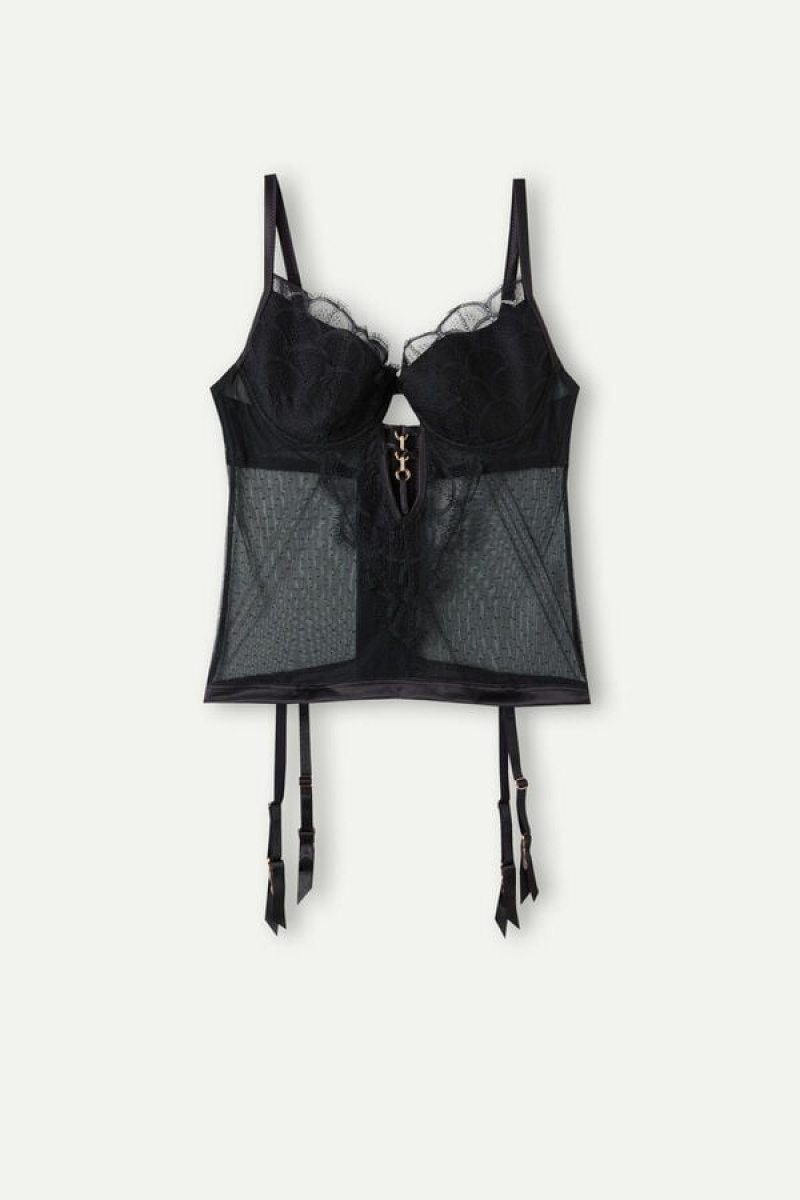 Intimissimi Pure Charme Guipure Demi Bustier Sort | GDKUC29801