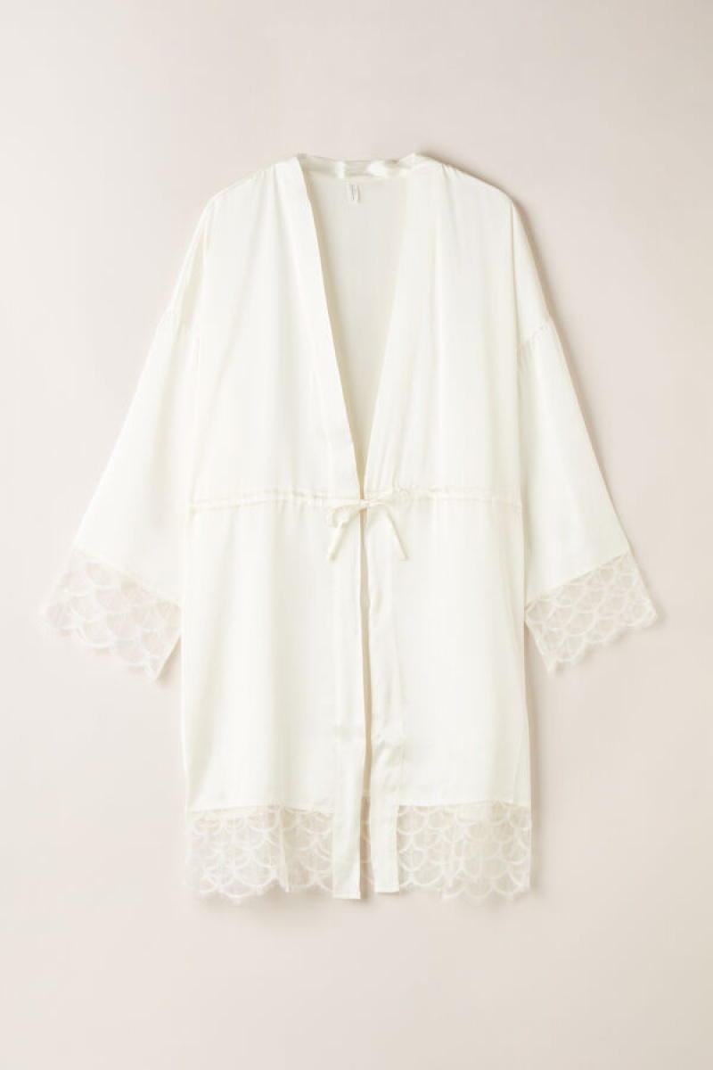 Intimissimi Pure Charme Silk Kimono Hvide | EDKHC79329