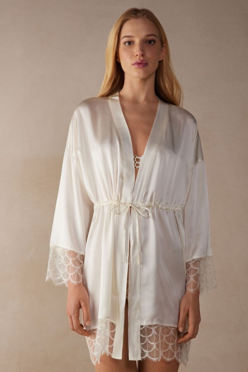 Intimissimi Pure Charme Silk Kimono Hvide | EDKHC79329