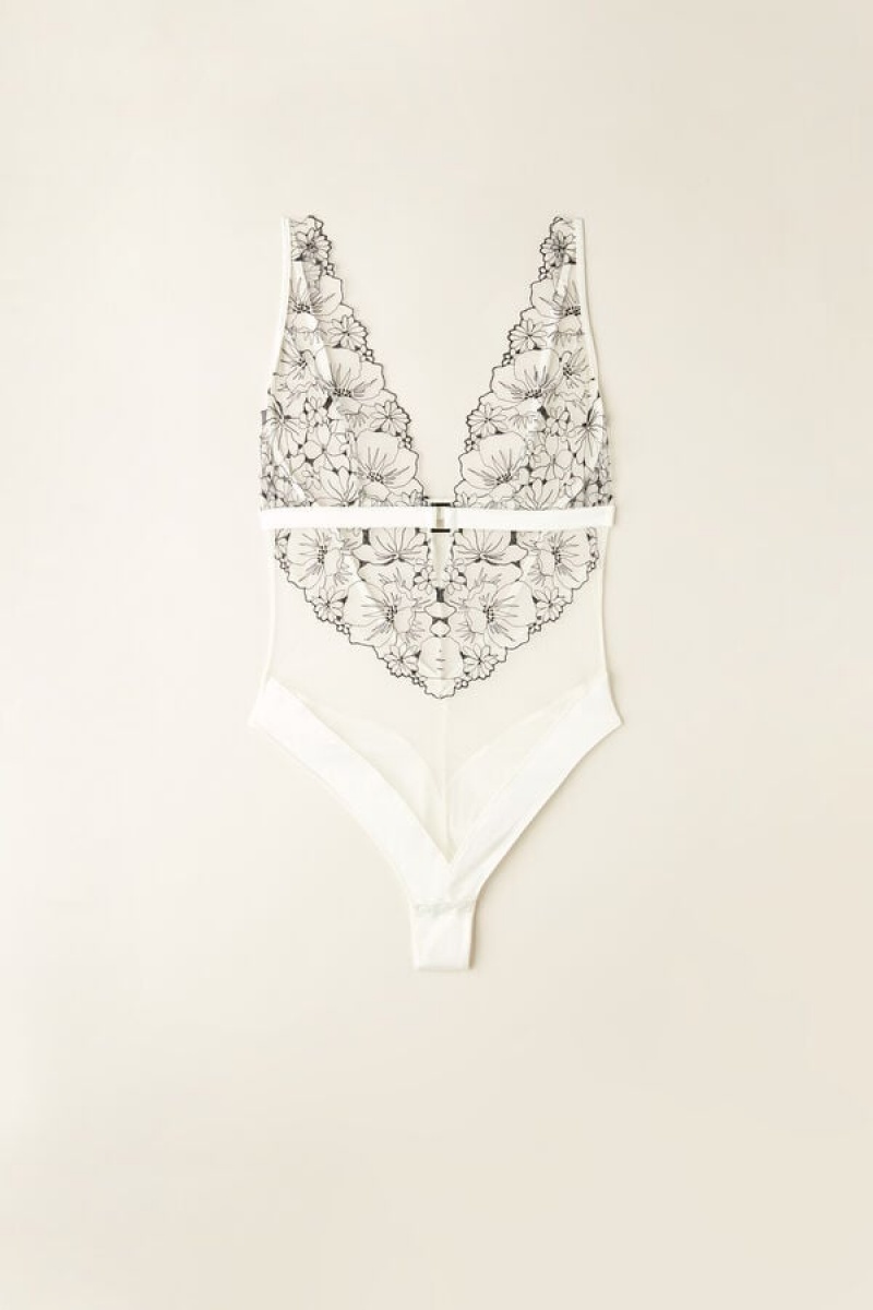 Intimissimi Pure Joy Tulle and Blonder Bodysuit Hvide | QDKUV37861