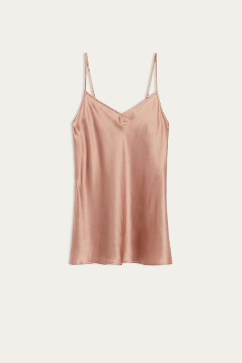 Intimissimi Silk Satin Top with V-neckline Natural | DKZPD36711