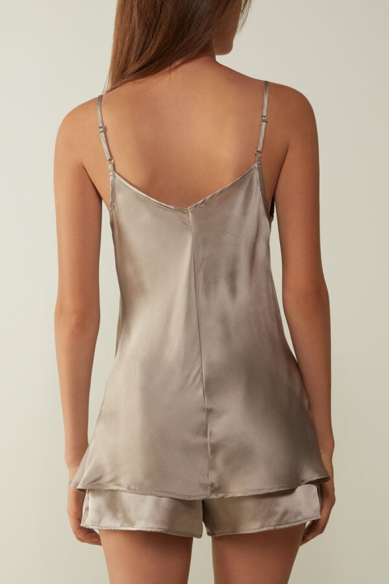 Intimissimi Silk Satin Top with V-neckline Natural | DKZDE55821