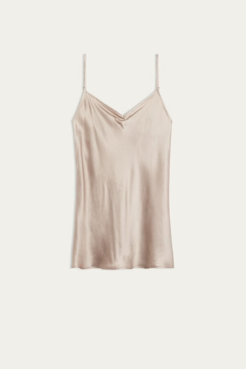 Intimissimi Silk Satin Top with V-neckline Natural | DKZDE55821