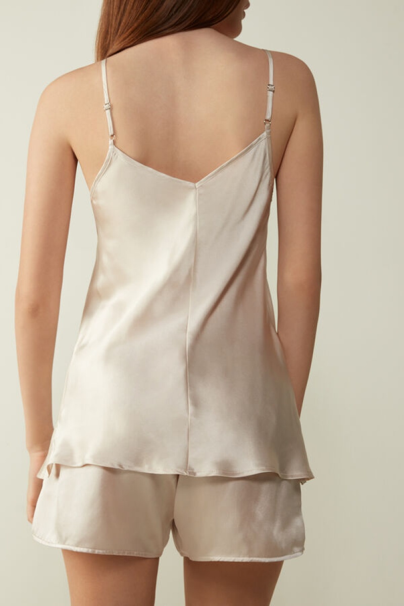 Intimissimi Silk Satin Top with V-neckline Natural | PDKER48412