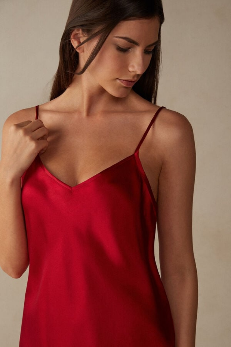 Intimissimi Silk Satin Top with V-neckline Rød | DKIIZ74913