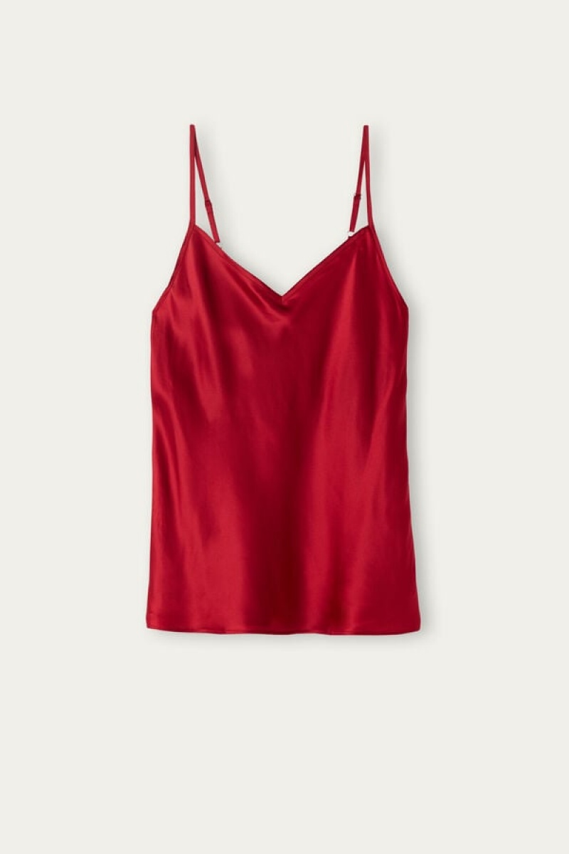 Intimissimi Silk Satin Top with V-neckline Rød | DKIIZ74913