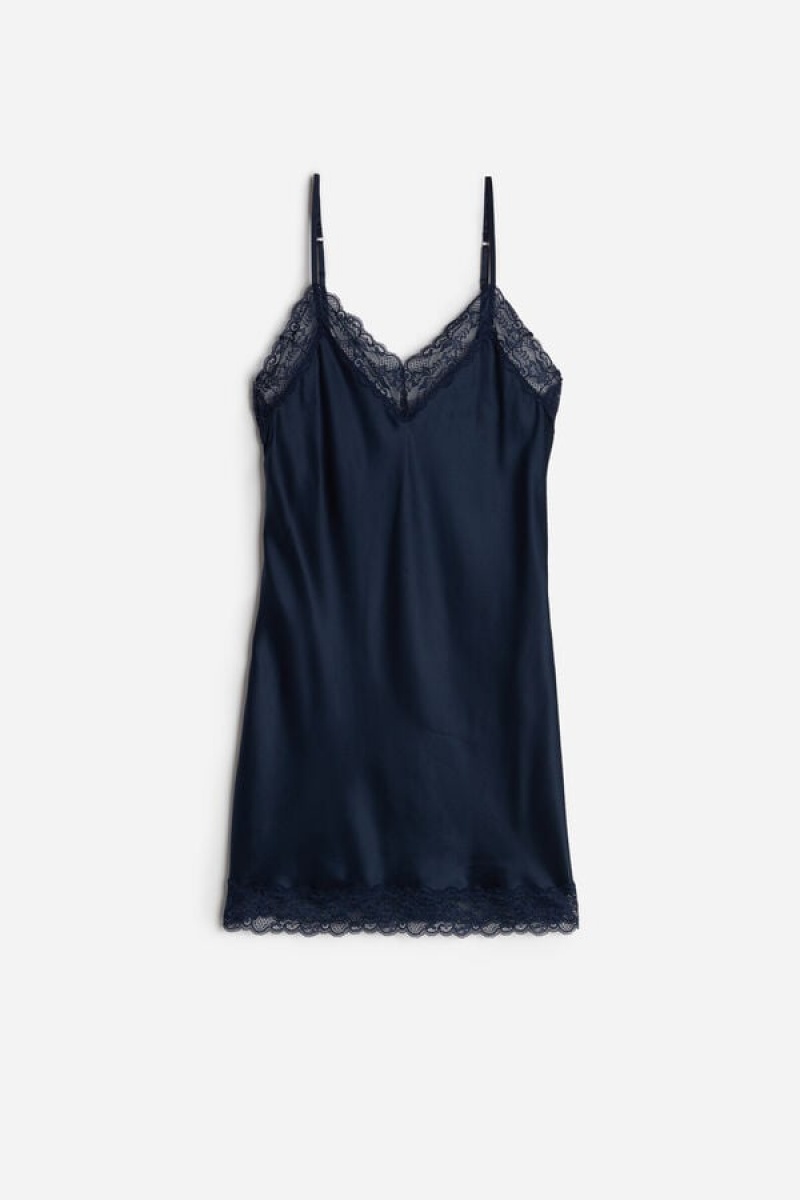 Intimissimi Silk Slip with Blonder Insert Detail Blå | TDKPQ11742