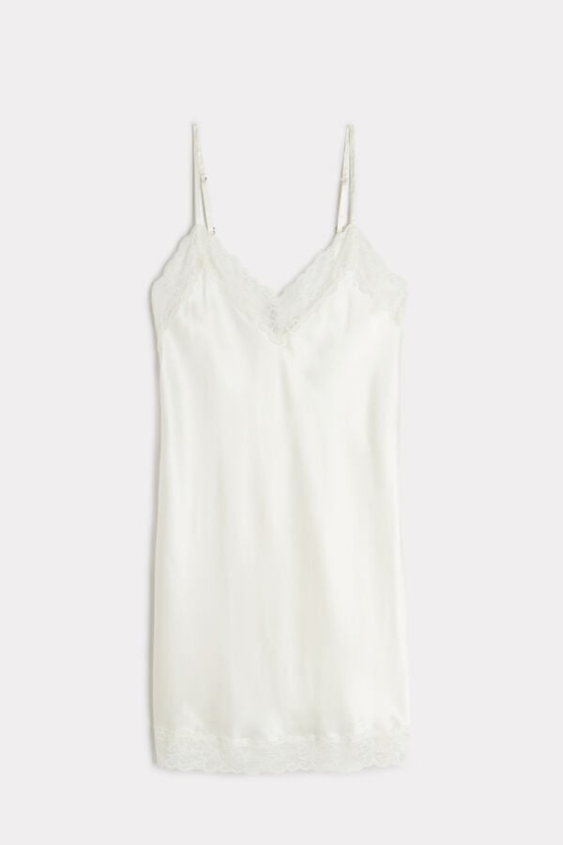 Intimissimi Silk Slip with Blonder Insert Detail Hvide | DKDFL80857