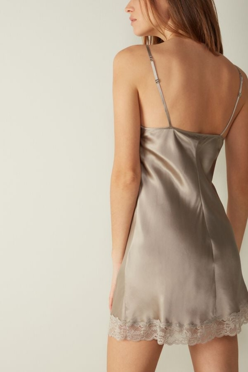 Intimissimi Silk Slip with Blonder Insert Detail Natural | ZDKMJ93742