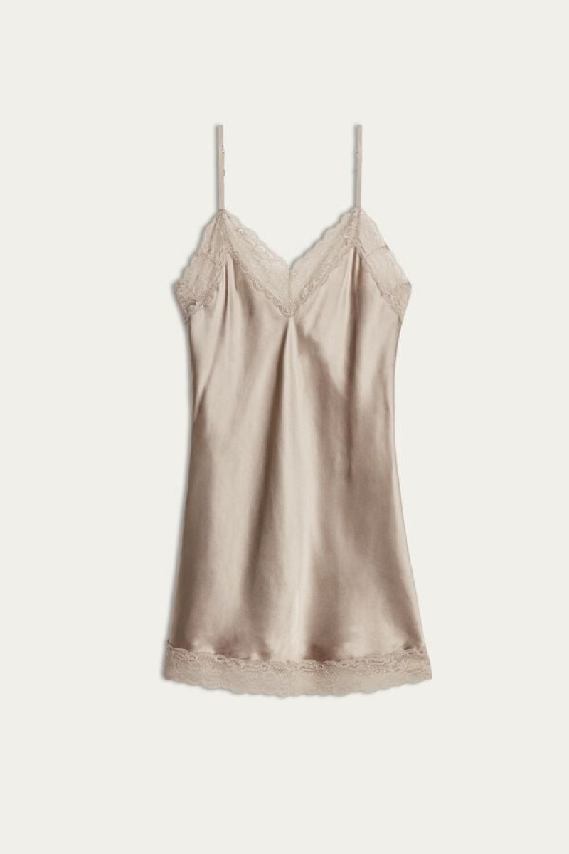 Intimissimi Silk Slip with Blonder Insert Detail Natural | ZDKMJ93742