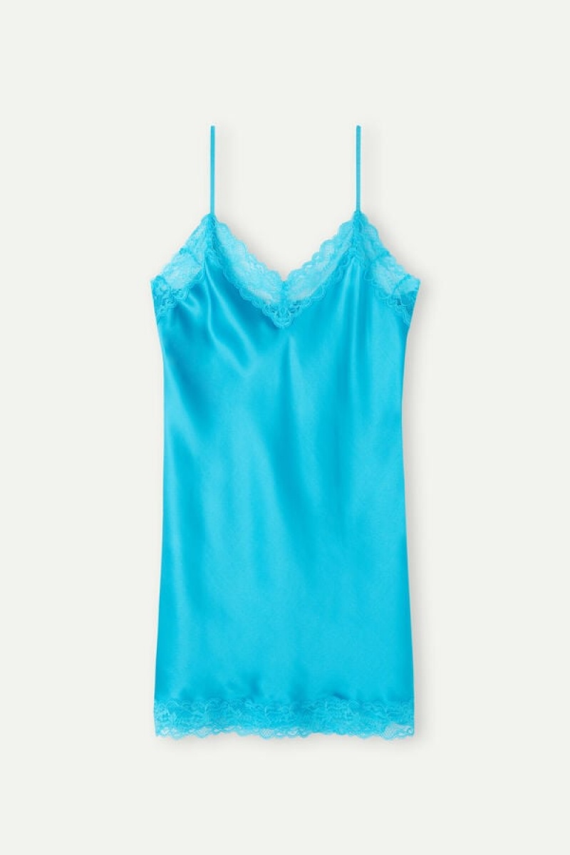 Intimissimi Silk Slip with Blonder Insert Detail Blå | YDKGT13329