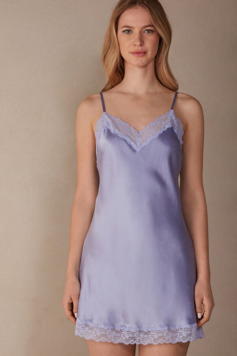 Intimissimi Silk Slip with Blonder Insert Detail Violet | DDKVO22105