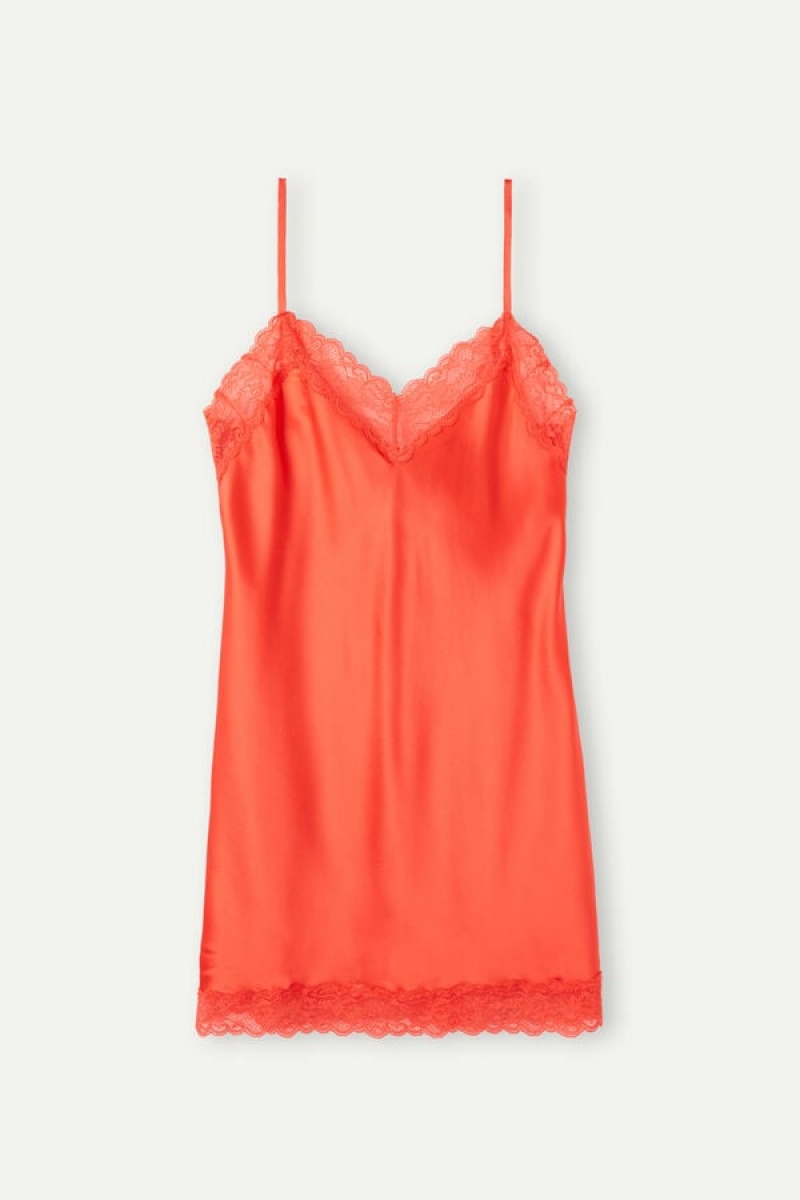 Intimissimi Silk Slip with Blonder Insert Detail Orange | PDKER30077