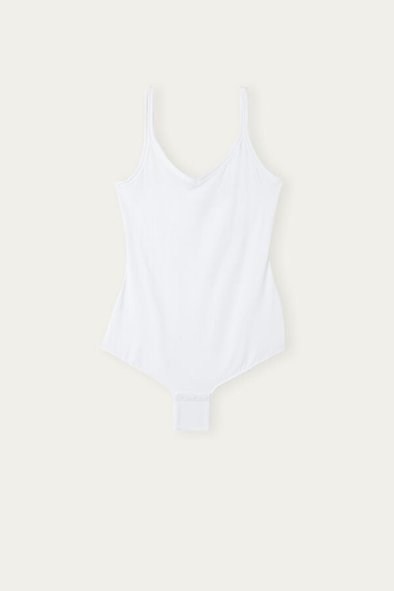 Intimissimi Tank Stil Bodysuit in Supima® Ultralight Bomulds Hvide | DKJVR58541