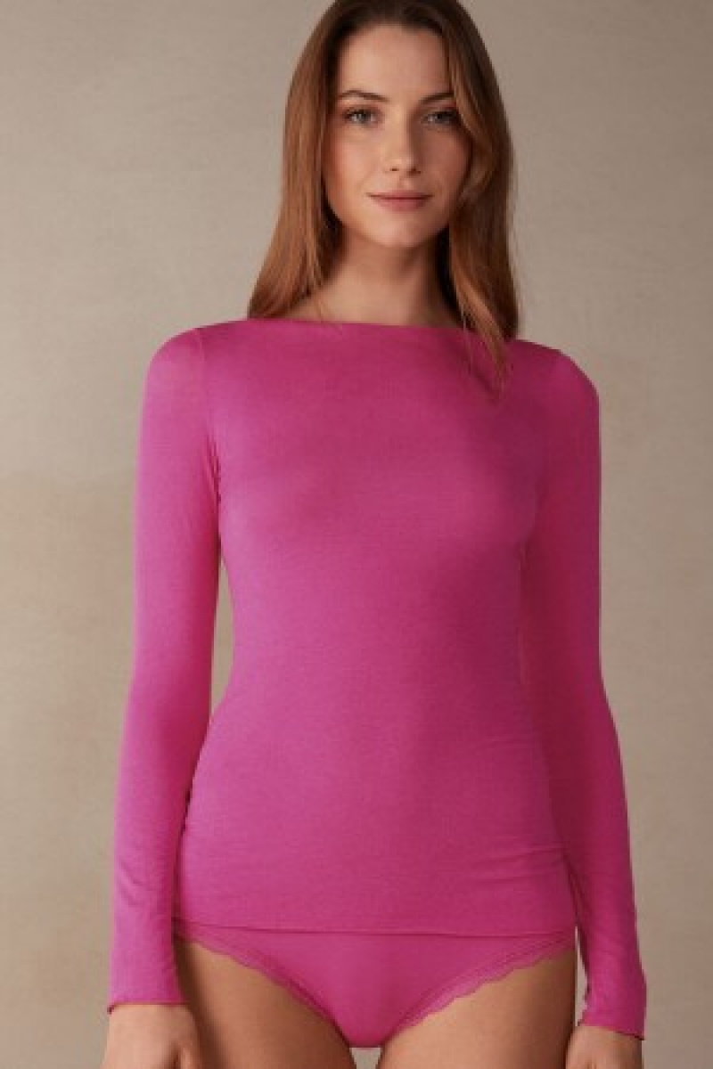 Intimissimi Båd Neck Modal Cashmere Ultralight Top Lyserød | GDKEC18817