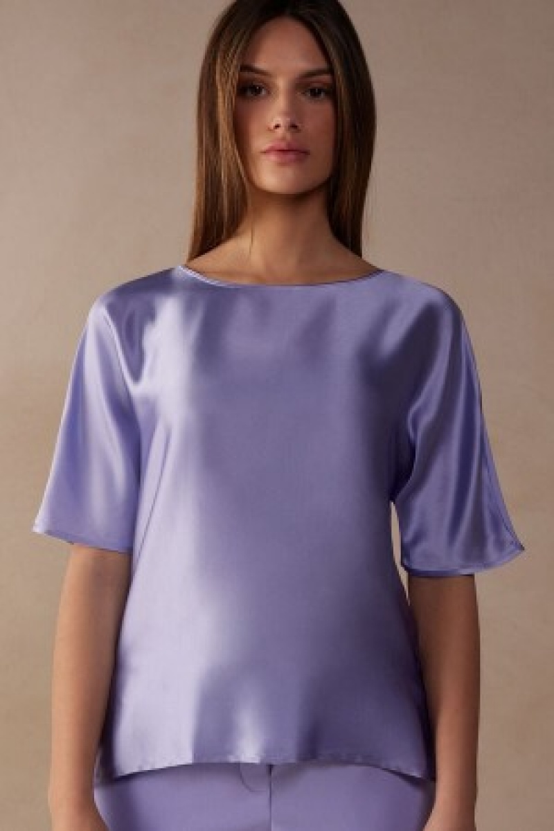 Intimissimi Kort Sleeve Silk and Modal Top Violet | UDKTG23435