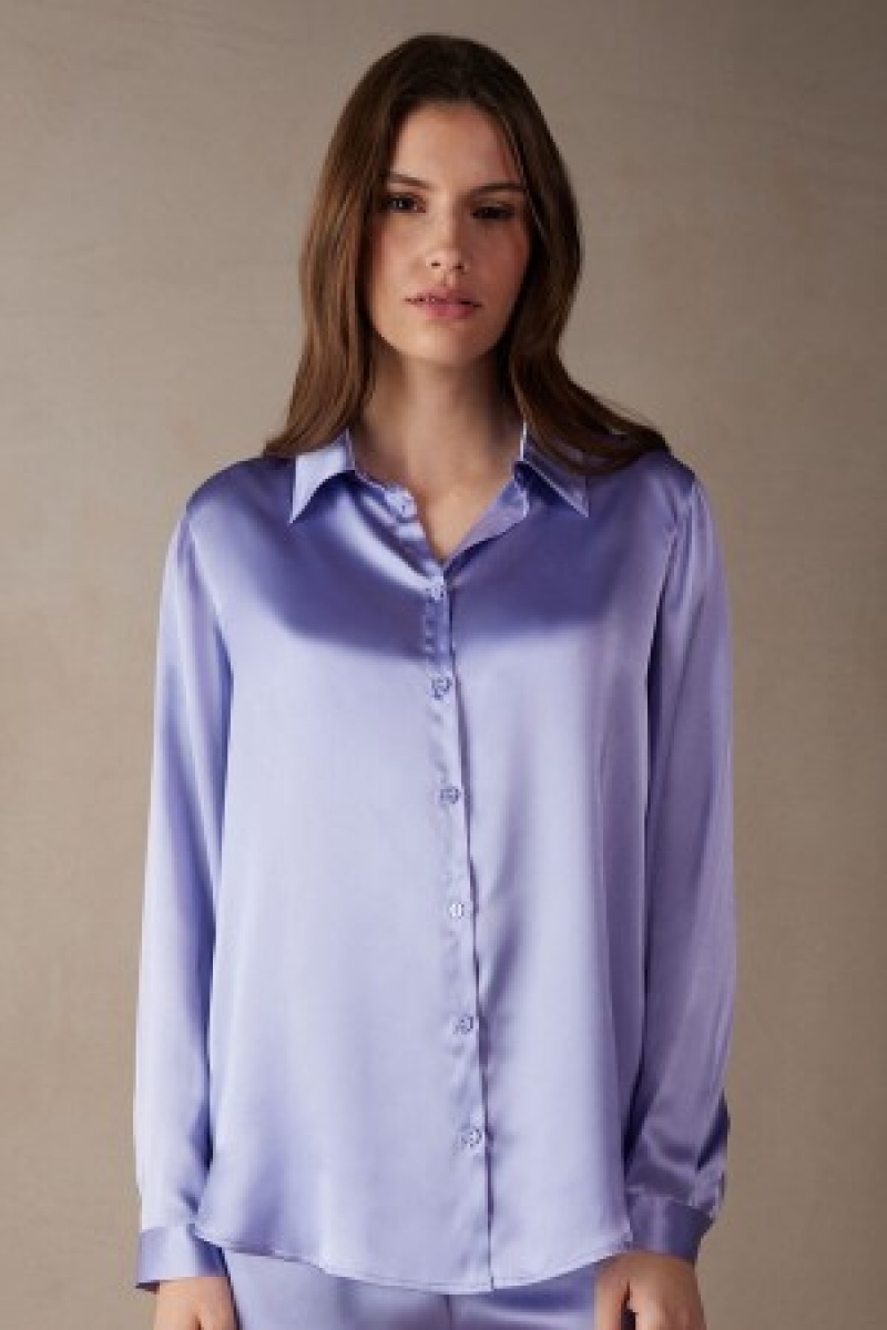 Intimissimi Long Sleeve Silk Shirt Violet | DKCVG26386