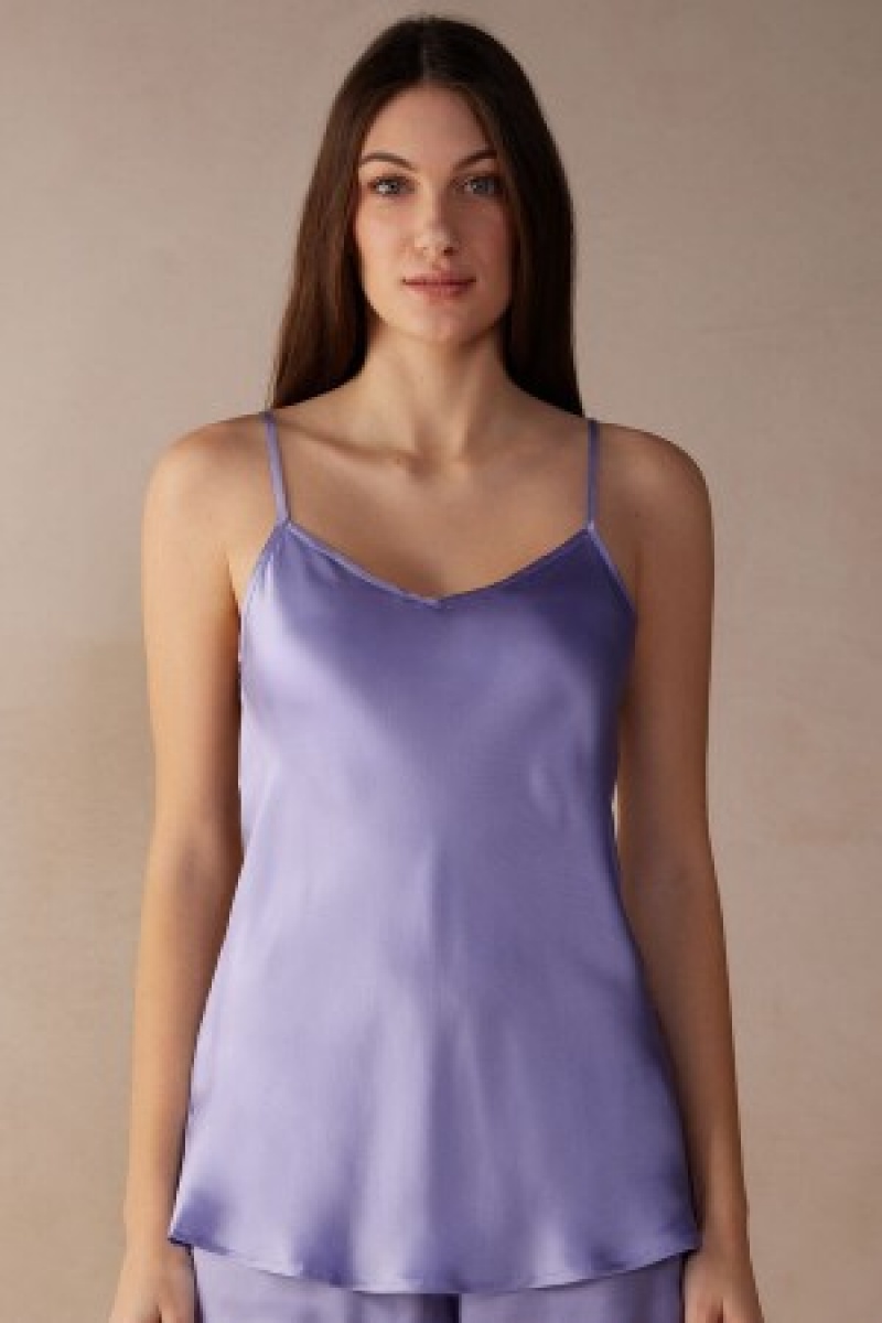 Intimissimi Silk Satin Top with V-neckline Violet | DKXMI19041