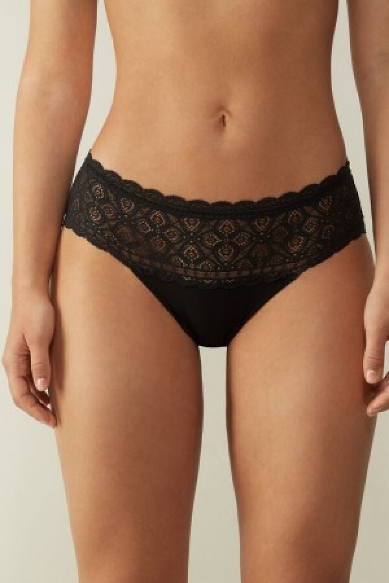 Intimissimi Blonder and Bomulds High Rise Panties Sort | DKQAV41881