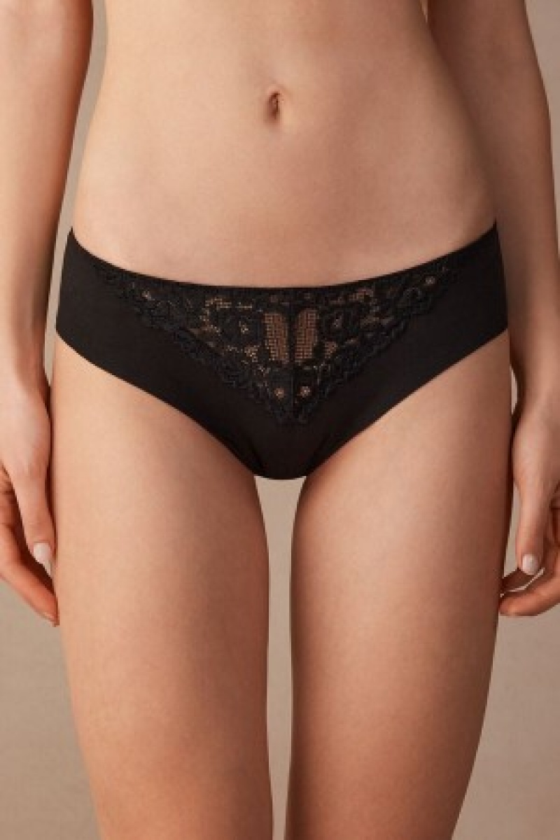 Intimissimi Pretty Flowers Seamless Bomulds Panties Sort | FDKHY25012