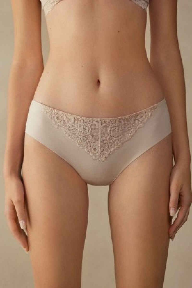 Intimissimi Pretty Flowers Seamless Bomulds Panties Natural | BDKSO77943