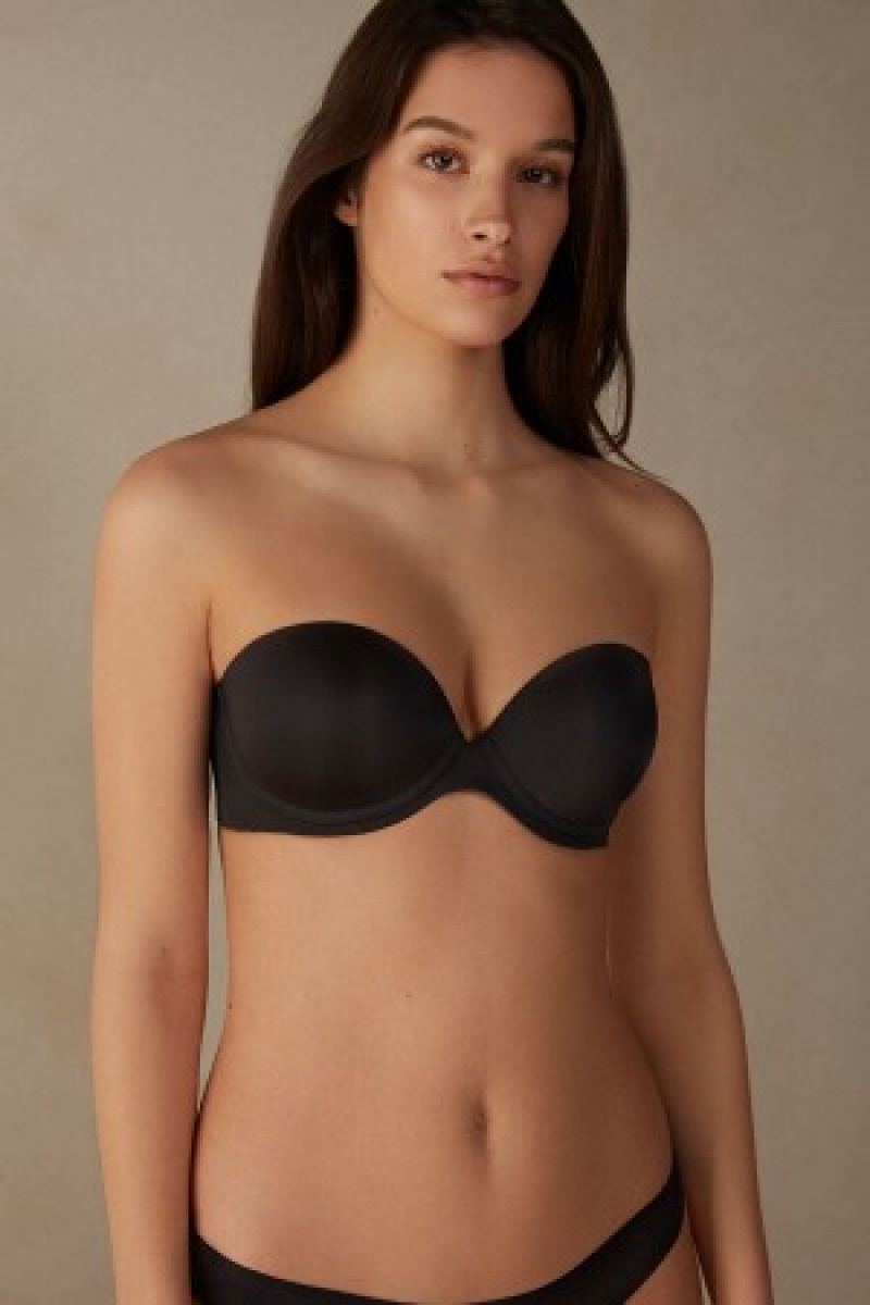 Intimissimi Anna Bandeau Bra in Ultralight Microfiber Sort | DKXBR87488