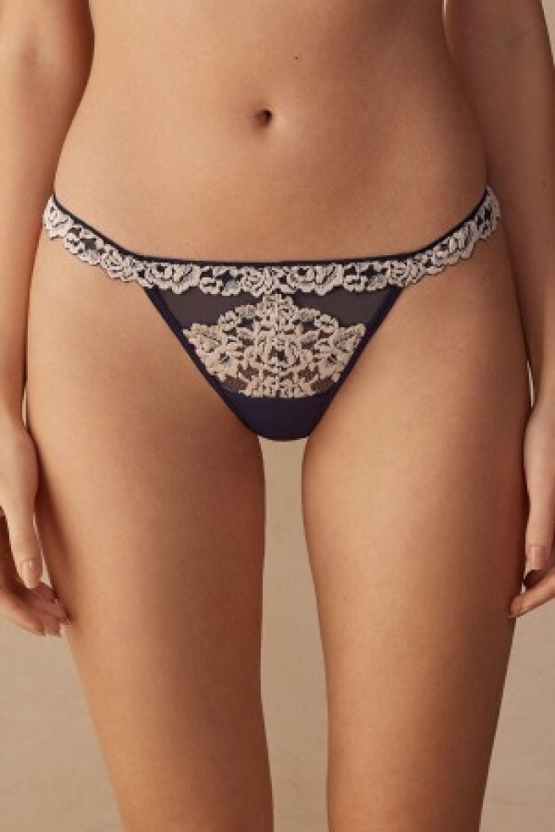 Intimissimi Pretty Flowers String Thong Blå | DKEGJ54192