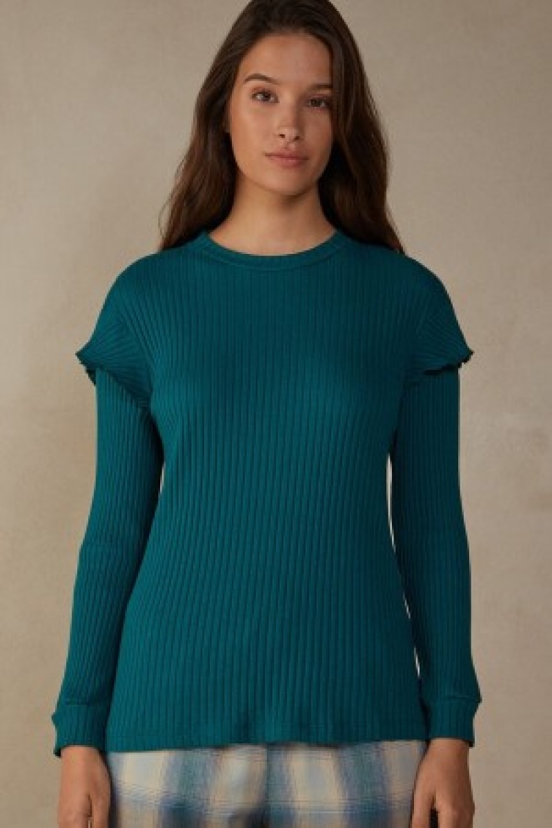 Intimissimi Cozy Mountains Long Sleeve Ribbet Top Grøn | GDKEC12315