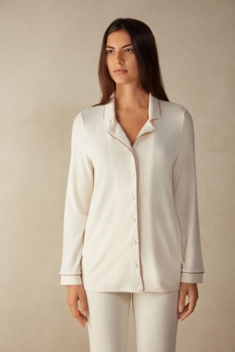 Intimissimi Long-Sleeve Micromodal Pajama Top Natural | DKXBR31217