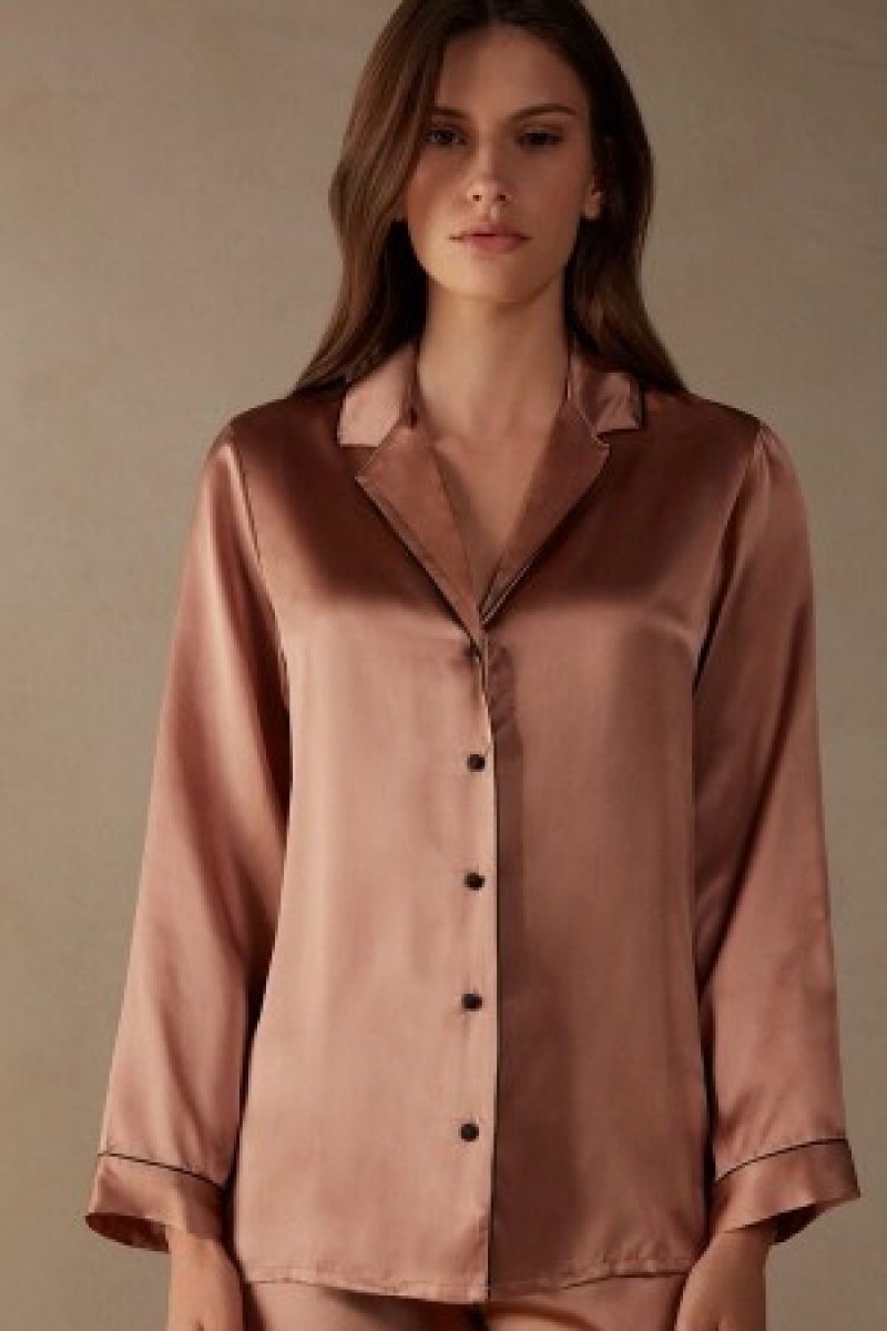 Intimissimi Mannish-Cut Jacket in Silk Satin Natural | ZDKNQ96136