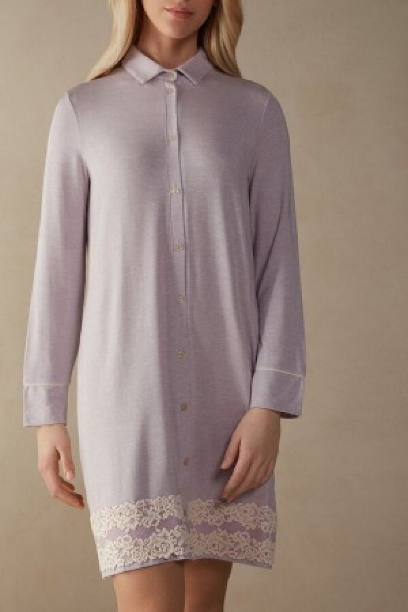 Intimissimi Pretty Flower Open Front Nightshirt Violet | SDKVO52000