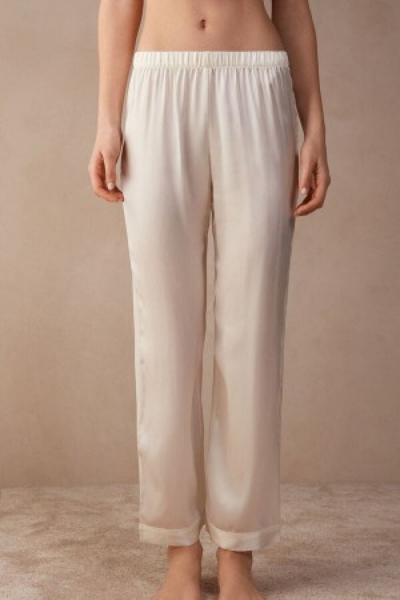 Intimissimi Silk Satin Pajama Pants Hvide | XDKBH73401