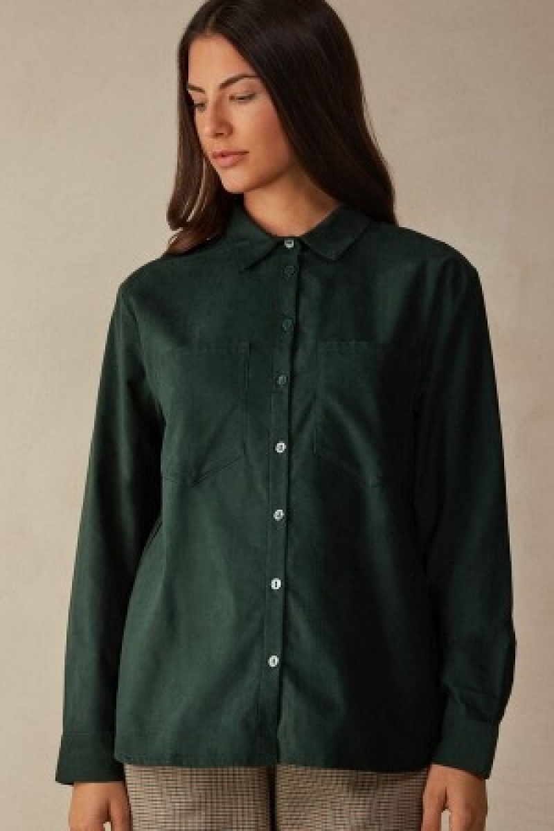 Intimissimi Slow and Cozy Velvet Shirt Grøn | ADKDF37445