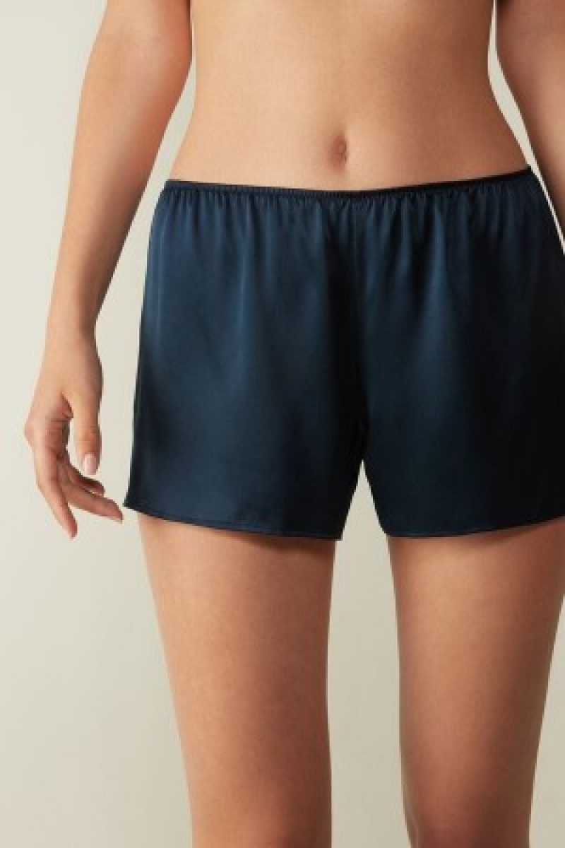 Intimissimi Smooth Silk-Satin Shorts Blå | PDKER92176