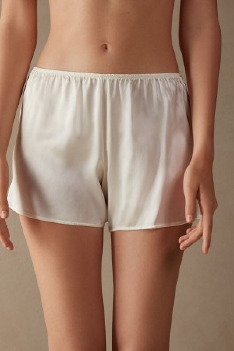 Intimissimi Smooth Silk-Satin Shorts Hvide | QDKWA27656