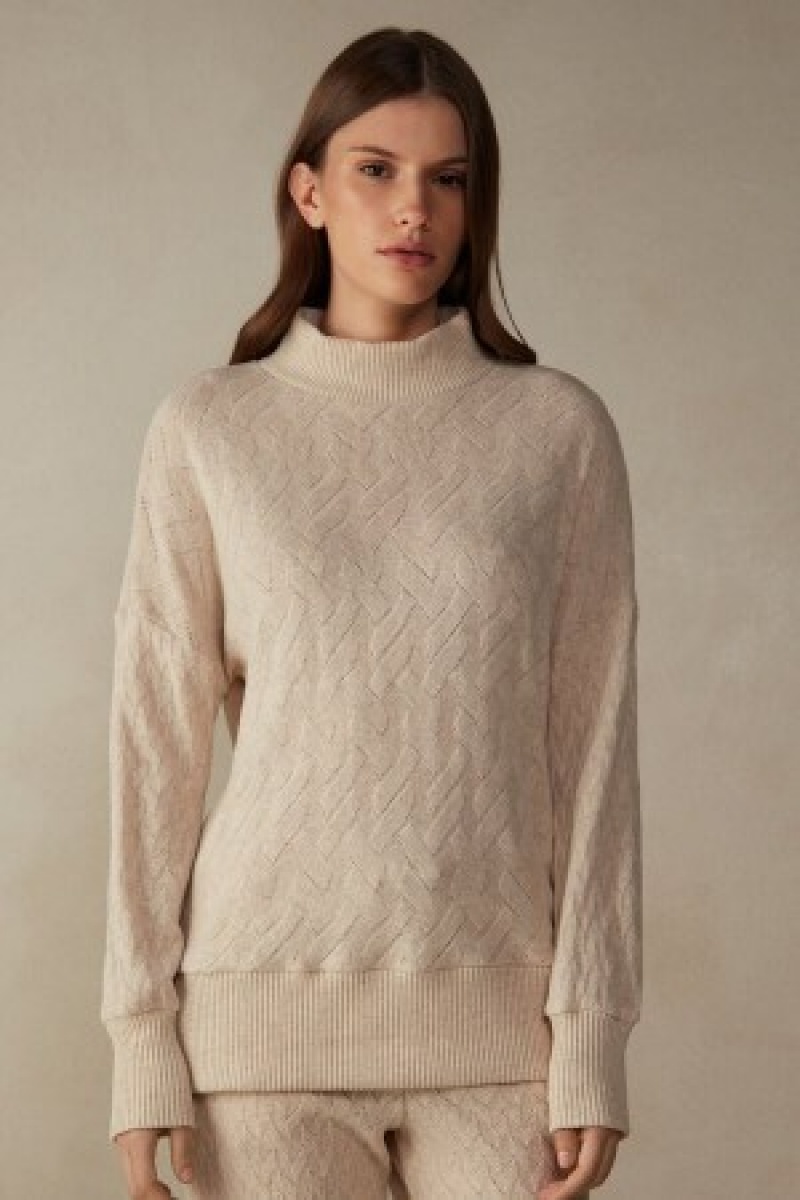 Intimissimi Vinter Braid Long Sleeve Jacquard Top Natural | DKXMI84466