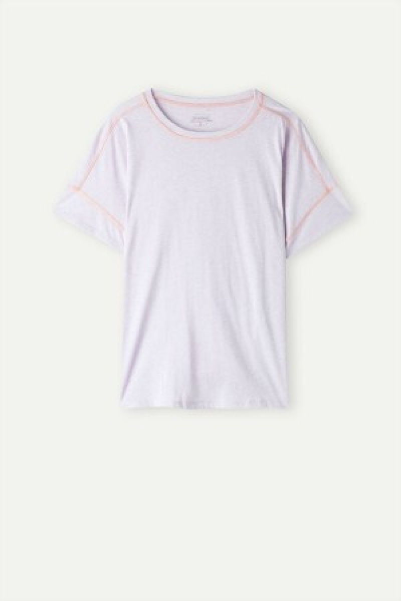 Intimissimi Iris and Apricot Kort Sleeve Supima® Ultrafresh Bomulds Top Violet | YDKVQ79377