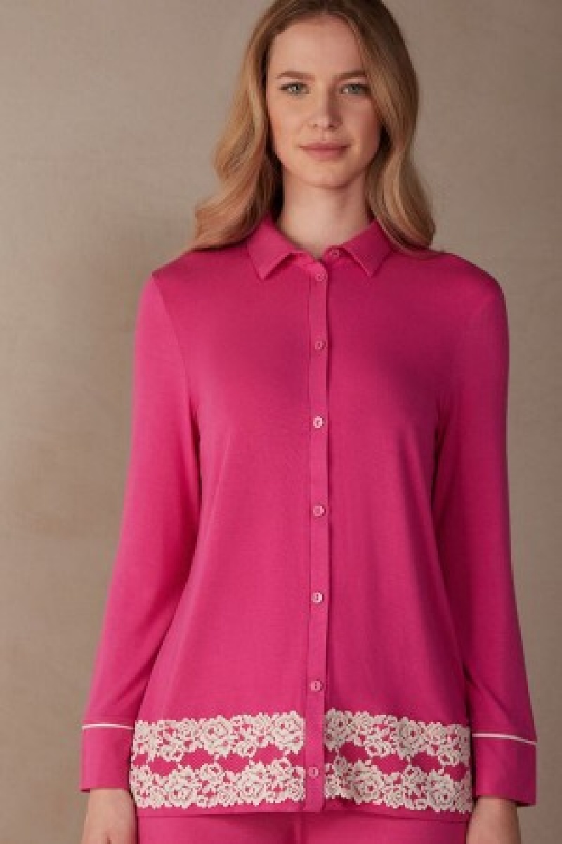 Intimissimi Pretty Flowers Button Up Shirt in Modal Lyserød | SDKNY26754