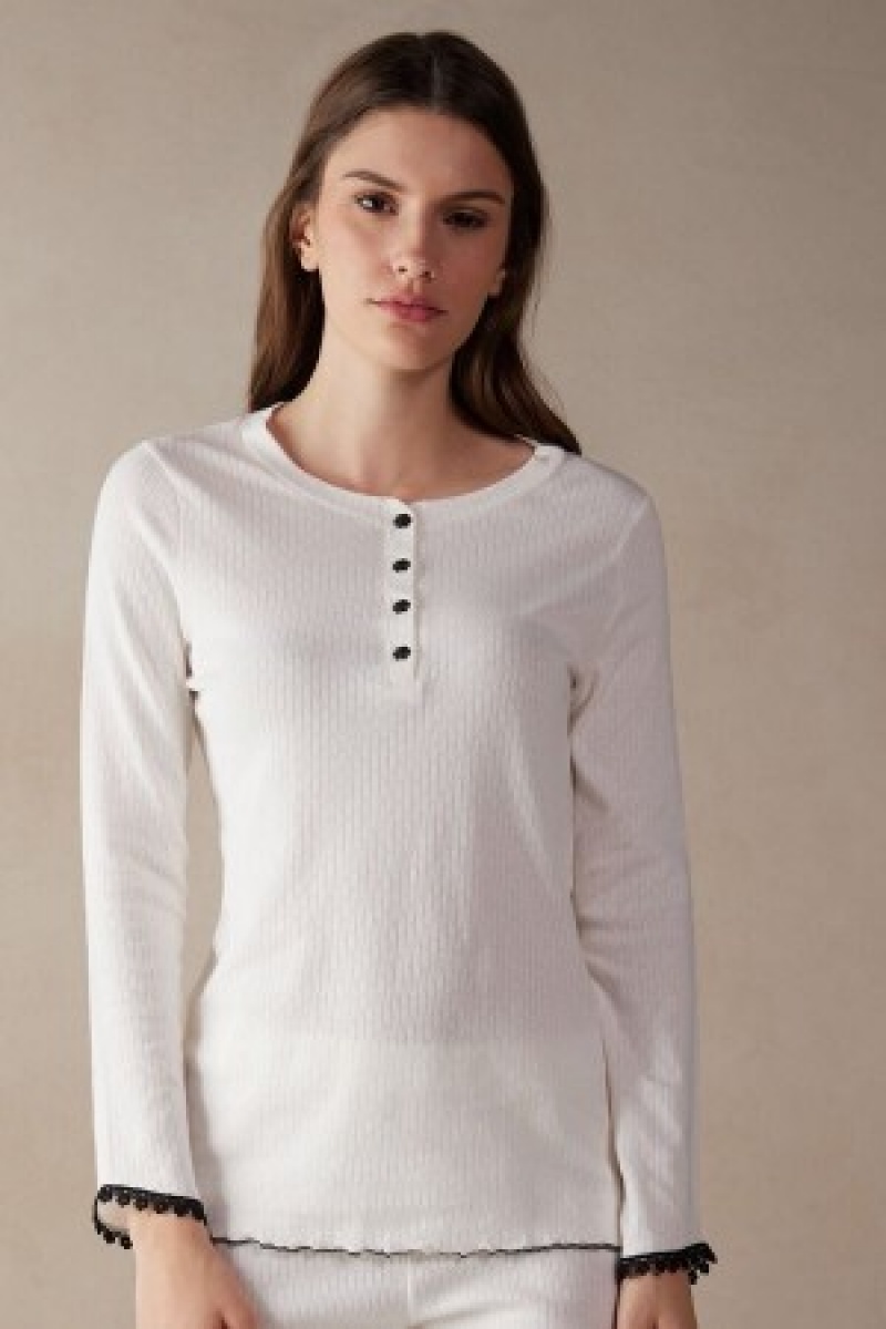 Intimissimi Pure Joy Long Sleeve Henley Top Hvide | PDKQX36752