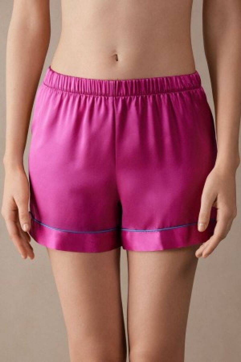 Intimissimi Silk Shorts with Contrast Trim Lyserød | DKJBT84195