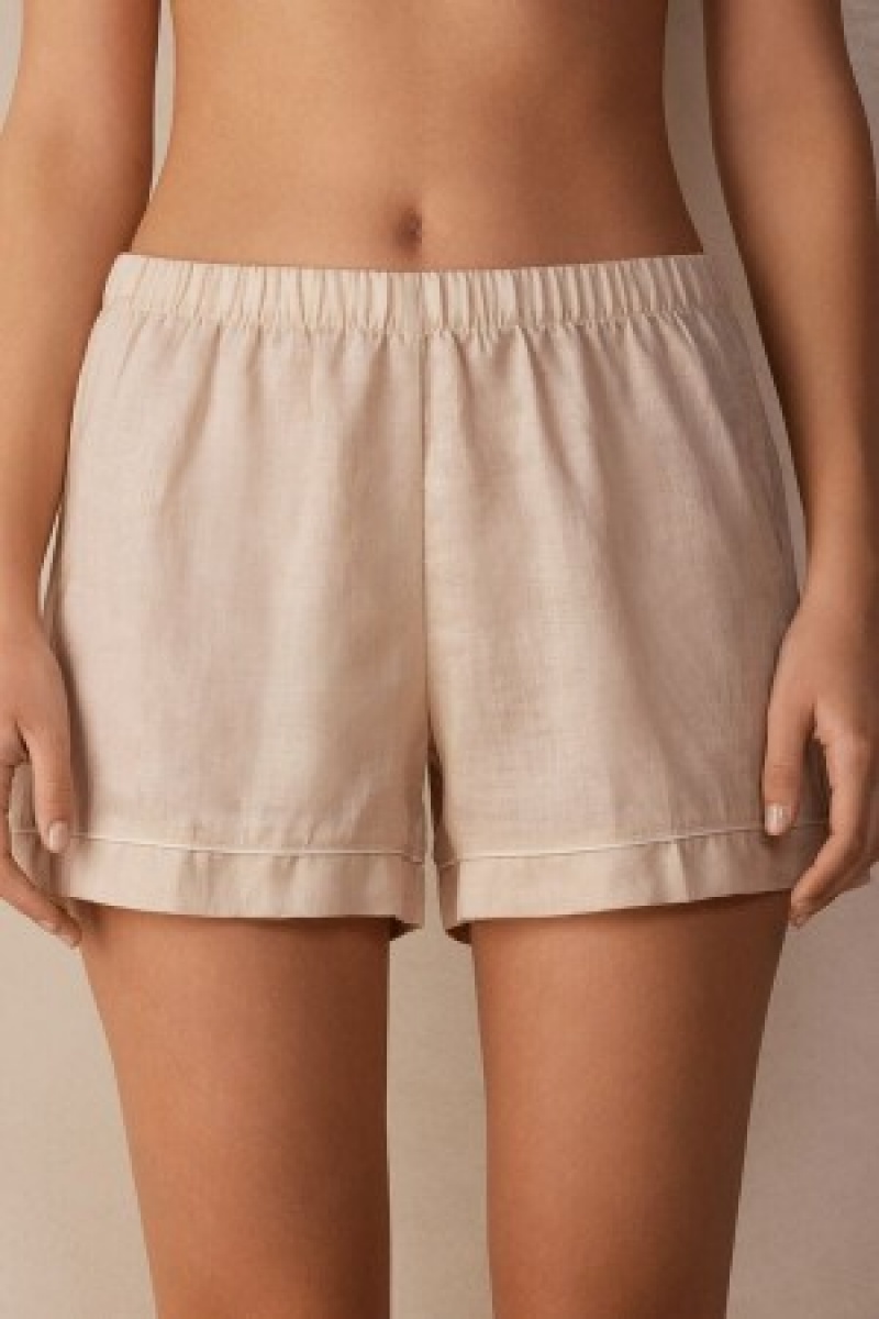 Intimissimi Yacht Night Linen Shorts Natural | DKIIZ36468