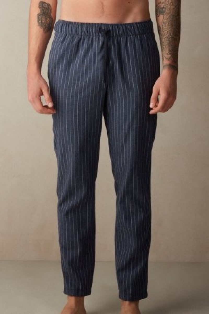 Intimissimi Full Length Pants in Denim Pinstripe Patterned Brushed Cloth Blå | TDKPQ66499