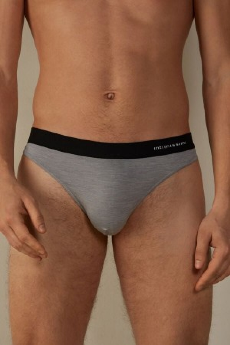 Intimissimi Logo Detailed Microfiber Thong Grå | DKCIF28804