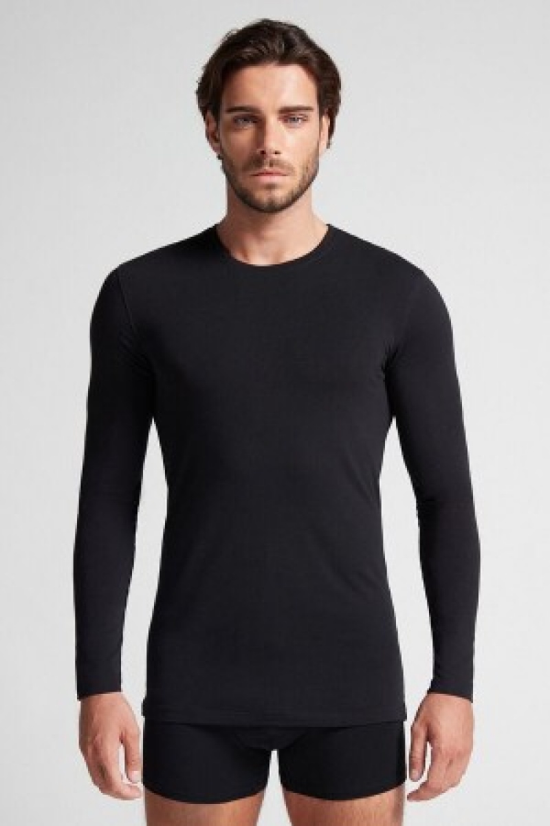 Intimissimi Long-Sleeve Stretch Supima Bomulds Top Sort | MDKHR25042